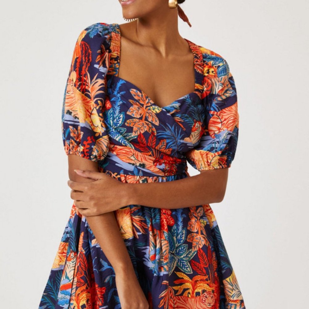 Anthropologie Navy and Orange Floral Mini Dress